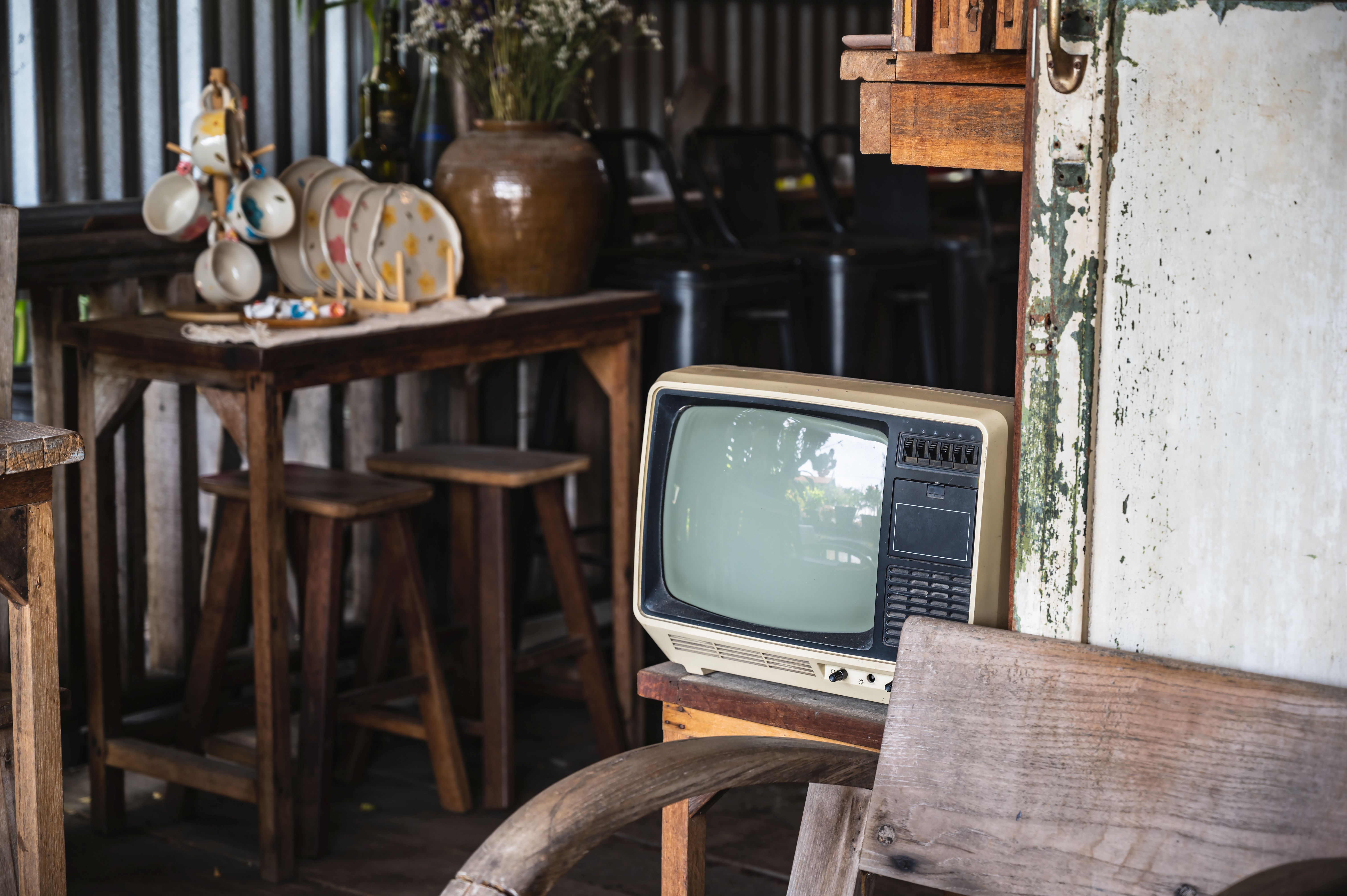 Vintage television in the vintage cafe