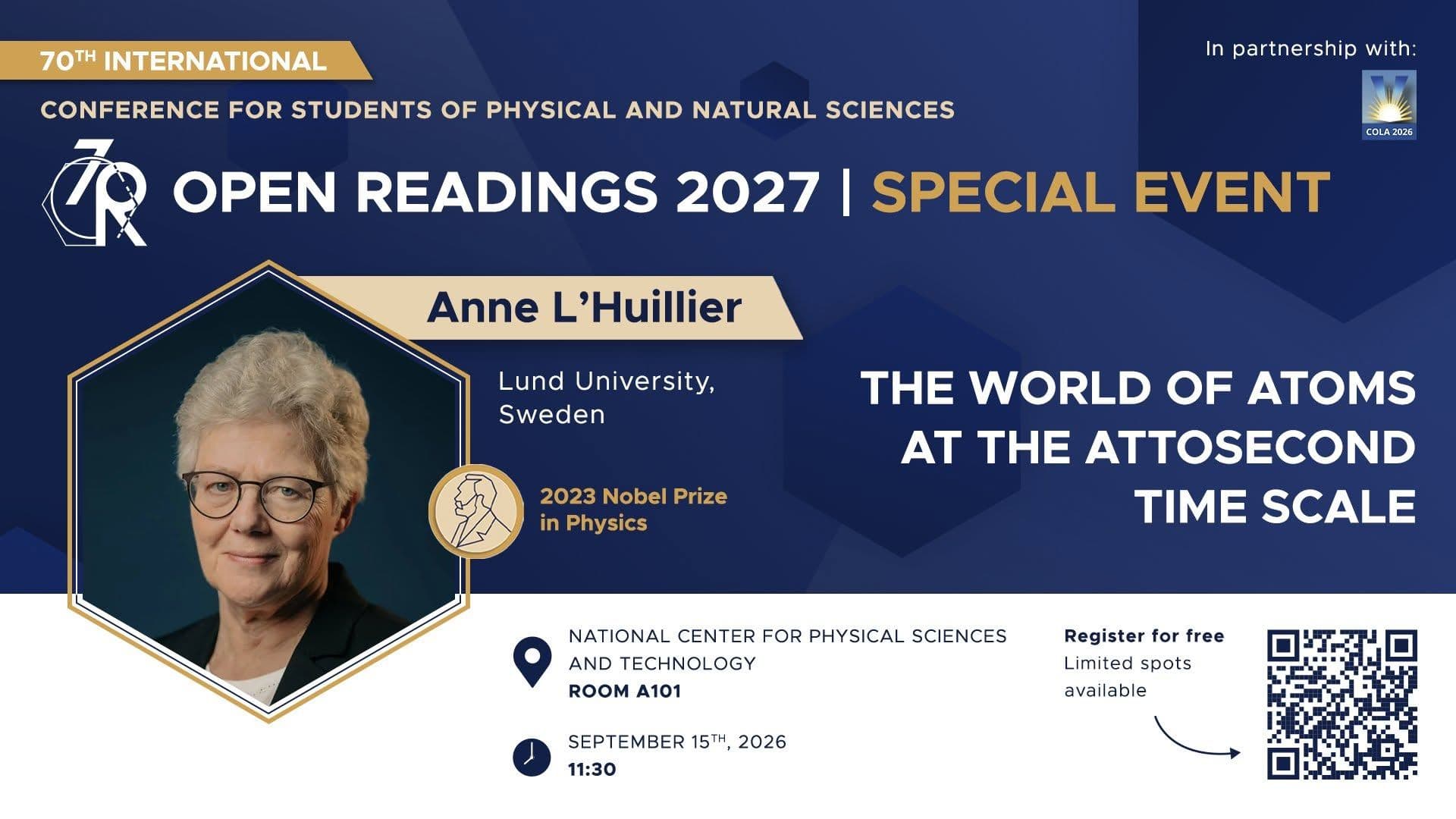 Nobel laureate Professor Anne L'Huillier’s lecture “The World of Atoms at the Attosecond Time Scale”