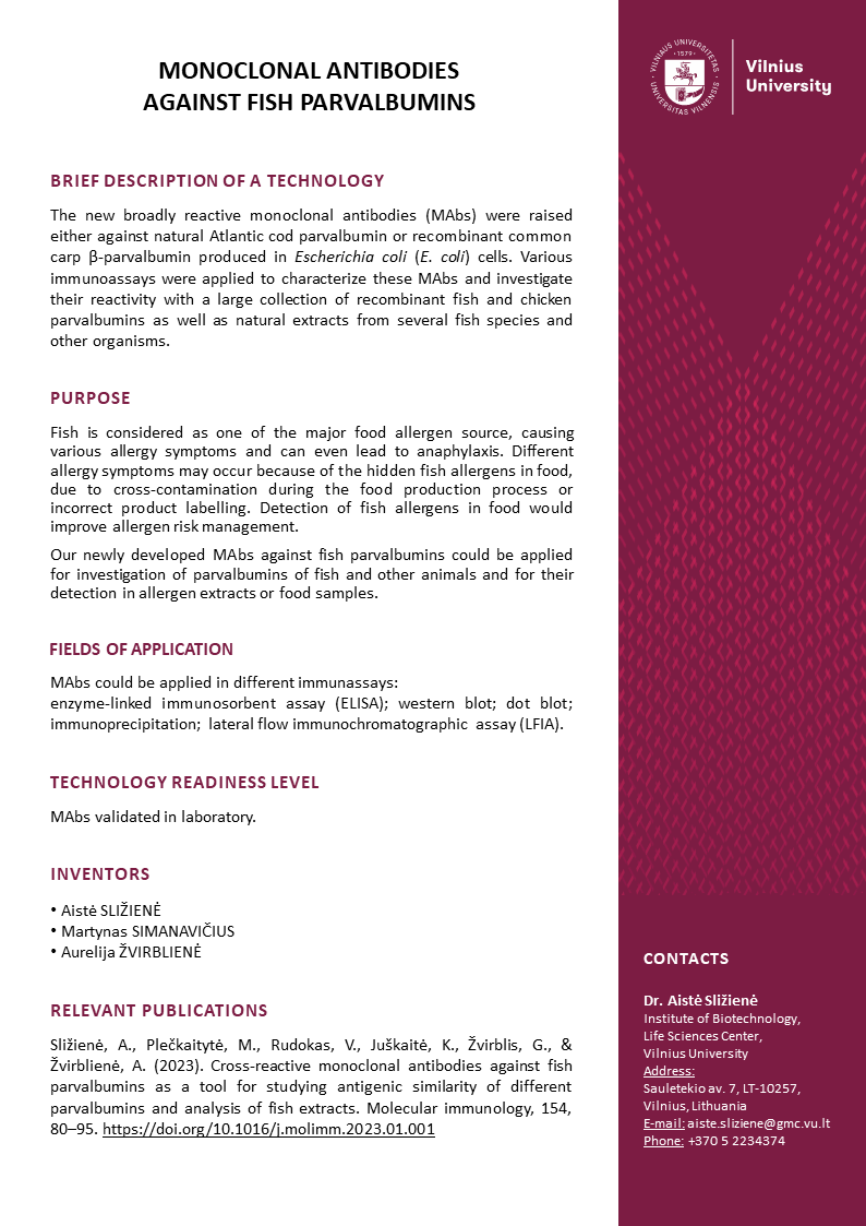 MONOCLONAL ANTIBODIES AGAINST FISH PARVALBUMINS