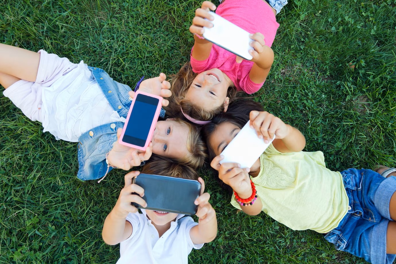 group childrens taking selfie park 1301 6892