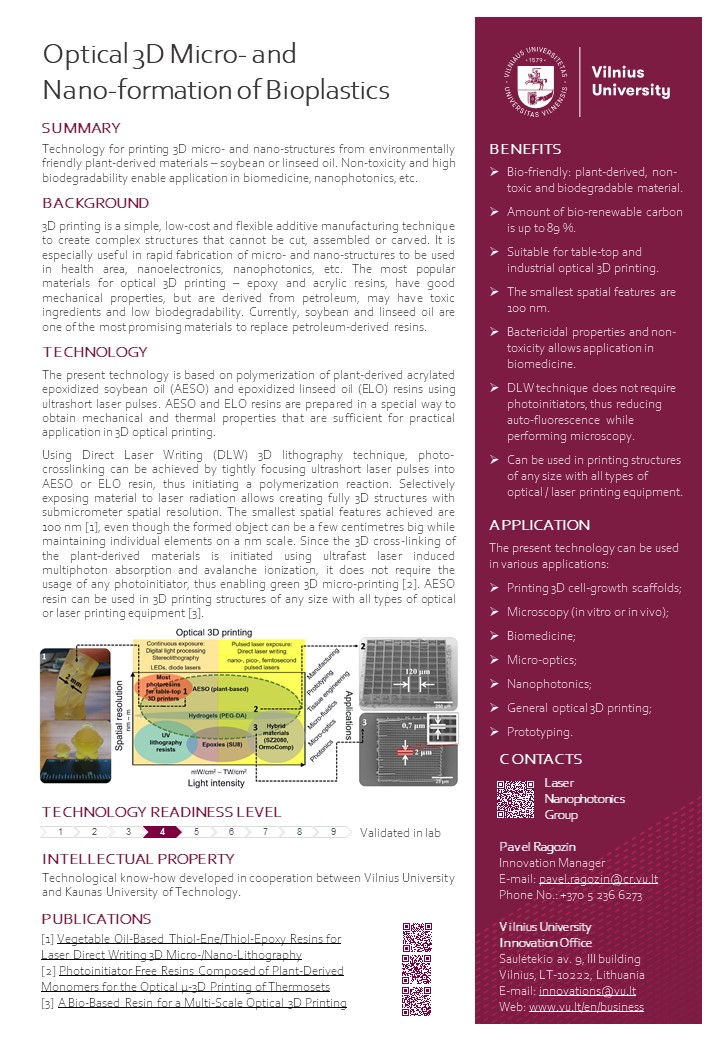 Optical 3D micro and nano formation of bioplastics