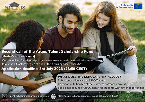 arqus talent scholarship fund 2nd call masters students 600